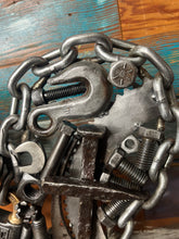 Load image into Gallery viewer, Christian Theme Pieces of the Heart reclaimed metals sculpture handcrafted welded metal art