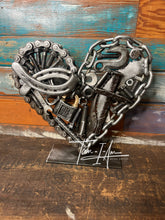 Load image into Gallery viewer, Christian Theme Pieces of the Heart reclaimed metals sculpture handcrafted welded metal art