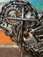 Load image into Gallery viewer, Christian Theme Pieces of the Heart reclaimed metals sculpture handcrafted welded art piece