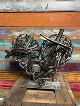 Load image into Gallery viewer, Christian theme Pieces of the Heart reclaimed metals welded art sculpture handcrafted by Artist Tammy Lee