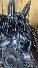 Load image into Gallery viewer, Horse Head repurposed reclaimed metals art piece (LOCAL PICKUP ONLY)