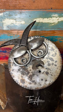 Load image into Gallery viewer, Spotty the Shovel Owl repurposed reclaimed metals art piece
