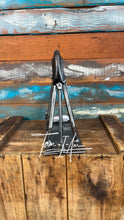 Load image into Gallery viewer, Oilfield Pump Jack desktop art piece repurposed reclaimed metals welded and handcrafted by Tammy Lee
