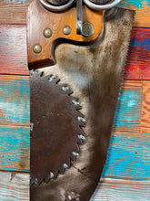 Load image into Gallery viewer, Handsaw owl reclaimed metals welded art handcrafted by Artist Tammy Lee
