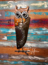Load image into Gallery viewer, Handsaw owl reclaimed metals welded art handcrafted by Artist Tammy Lee
