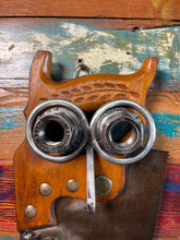 Load image into Gallery viewer, Handsaw owl reclaimed metals welded art handcrafted by Artist Tammy Lee
