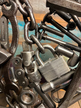Load image into Gallery viewer, Christian theme Pieces of the Heart reclaimed metals welded sculpture artwork handcrafted by Artist Tammy Lee
