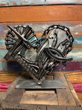Load image into Gallery viewer, Christian theme Pieces of the Heart reclaimed metals welded sculpture handcrafted by Artist Tammy Lee
