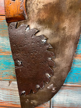 Load image into Gallery viewer, Handsaw owl reclaimed metals welded art handcrafted by Artist Tammy Lee
