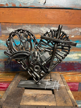 Load image into Gallery viewer, Christian theme Pieces of the Heart reclaimed metals welded sculpture artwork handcrafted by Artist Tammy Lee
