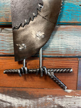 Load image into Gallery viewer, Handsaw owl reclaimed metals welded art handcrafted by Artist Tammy Lee
