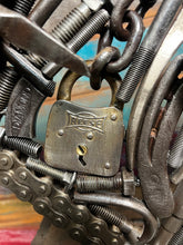 Load image into Gallery viewer, Christian theme Pieces of the Heart reclaimed metals welded sculpture handcrafted by Artist Tammy Lee
