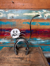 Load image into Gallery viewer, Horseshoe Cat repurposed art piece
