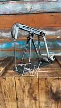 Load image into Gallery viewer, Oilfield Pump Jack desktop art piece repurposed reclaimed metals welded and handcrafted by Tammy Lee
