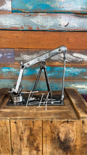 Load image into Gallery viewer, Oilfield Pump Jack desktop welded reclaimed metals art piece handcrafted by Tammy Lee
