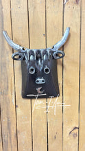 Load image into Gallery viewer, Longhorn Steer shovel head repurposed reclaimed metals art piece wall hanging
