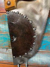 Load image into Gallery viewer, Handsaw owl reclaimed metals welded art handcrafted by Artist Tammy Lee
