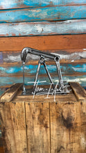 Load image into Gallery viewer, Oilfield Pump Jack desktop art piece repurposed reclaimed metals welded and handcrafted by Tammy Lee
