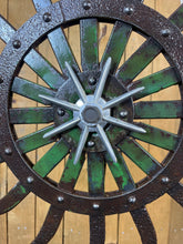 Load image into Gallery viewer, Garden Flower on stake repurposed farm parts welded metal art handcrafted by Tammy Lee (LOCAL PICKUP ONLY)
