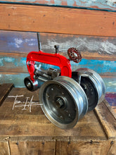 Load image into Gallery viewer, Red C-clamp Tractor repurposed reclaimed metals art piece for tractor enthusiast
