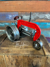Load image into Gallery viewer, Red C-clamp Tractor repurposed reclaimed metals art piece for tractor enthusiast

