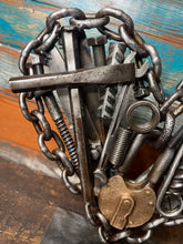 Load image into Gallery viewer, Christian Theme Pieces of the Heart reclaimed metals handcrafted welded metal art piece
