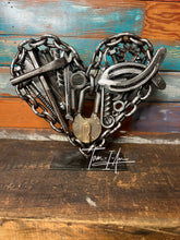 Load image into Gallery viewer, Christian Theme Pieces of the Heart reclaimed metals handcrafted welded metal art piece
