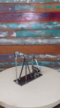 Load and play video in Gallery viewer, Oilfield Pump Jack desktop welded reclaimed metals art piece handcrafted by Tammy Lee
