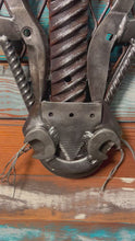 Load and play video in Gallery viewer, Cow head reclaimed metals scrap metal art handcrafted by Artist Tammy Lee
